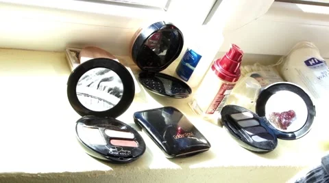 Cosmetic set placed in the window, waiting to be used  Stock Footage 60029920