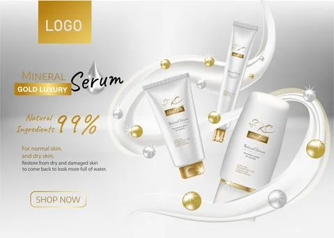 Cosmetic set realistic vector shining background with cream. Stock Illustration