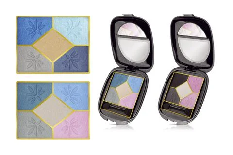 Cosmetic solid eyeshadows, two products and two mixed colors high resolution  Stock Photos