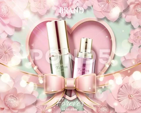 Cosmetic spray bottle ads Stock Illustration