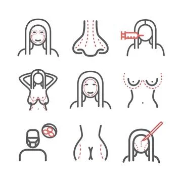Cosmetic surgery. Elements of infographics. Breast augmentation signs. Vector Stock Illustration