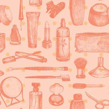 Cosmetics and beauty seamless pattern 스톡 일러스트