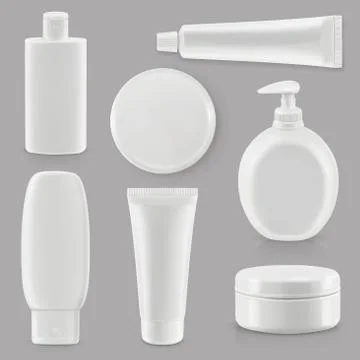 Cosmetics and hygiene, plastic packaging, vector set mockup Stock Illustration