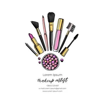 Cosmetics background with copy space for text. Hand drawn decorative cosmetic Stock Illustration