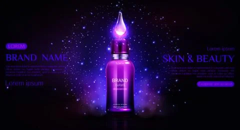 Cosmetics bottle banner with glowing falling drop イラスト素材
