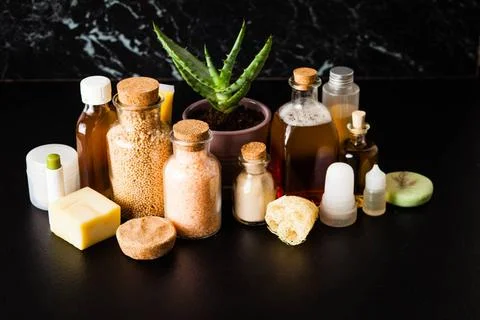 Cosmetics Bottles and solid shampoo and cream Skin care and relax. Cosmeti... 스톡 사진