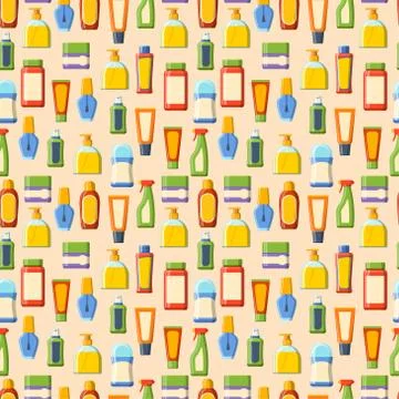 Cosmetics bottles vector seamless pattern illustration Illustrazione stock