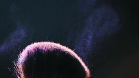 Cosmetics, a brush with colored blush pink and blue scatter in all directio.. Stock Footage 267071092
