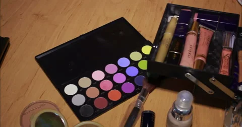 Cosmetics. Brushes. Nailcare. Eyeshadows. Video stock 53082415