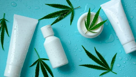 Cosmetics with cannabis leaf extract. selective focus. Stock Footage 208694907