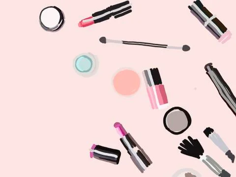 Cosmetics close-up look on a pink background. Illustrazione stock