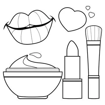 Cosmetics collection. Vector black and white coloring page Stock Illustration