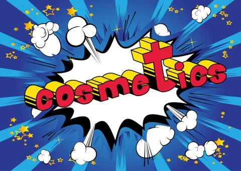 Cosmetics - Comic book style phrase on abstract background. Illustrazione stock