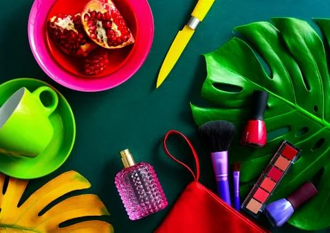 Cosmetics flat lay concept Stock Photos