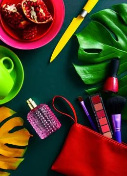 Cosmetics flat lay concept Stock Photos