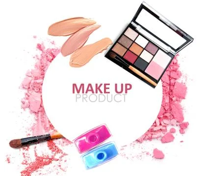 Cosmetics isolated on white with sample text Stock Photos