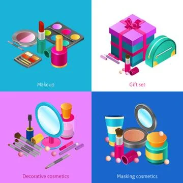 Cosmetics isometric set Stock Illustration
