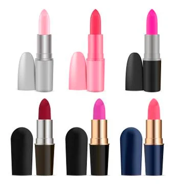 Cosmetics lipstick set. Realistic vector mockup Stock Illustration