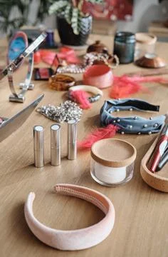 Cosmetics for makeup on the table Stock Photos