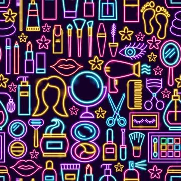 Cosmetics Neon Seamless Pattern Stock Illustration