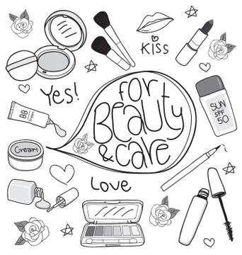 Cosmetics set drawing Illustrazione stock
