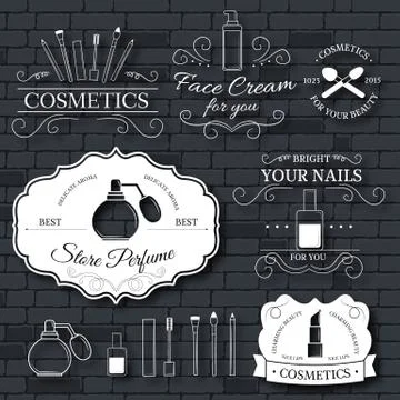 Cosmetics set label template of emblem element for your product or design, web Stock Illustration