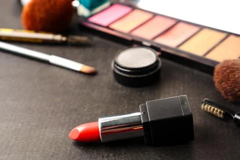 Cosmetics set for makeup on the table. Selective focus Stock Photos