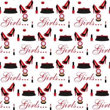 Cosmetics, shoes, bag. Seamless pattern Stock Illustration