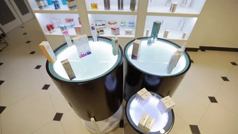 Cosmetics Table Display Rotation Video stock 148429254