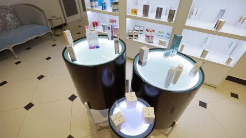 Cosmetics Table Display in the shopping mall Stock Footage 248629293