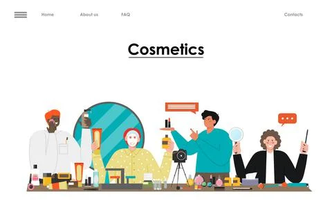 Cosmetics testing website, flat vector landing page Illustrazione stock