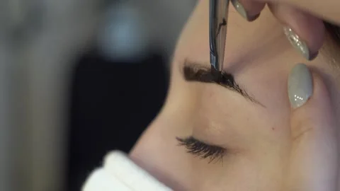 Cosmetologist applying paint to eyebrows for a young woman Stock Footage 270325768