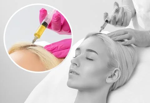 Cosmetologist does prp therapy against hair loss and anti-dandruff of a bea.. Stock Photos