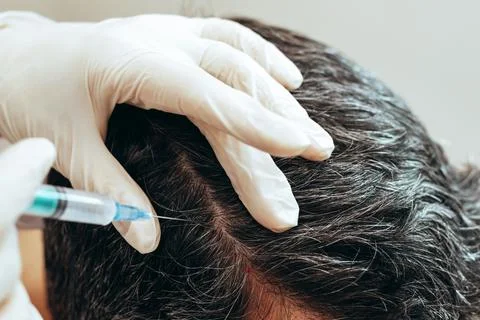 Cosmetologist performs anti-aging procedures injections hyaluronic acid into Stock Photos