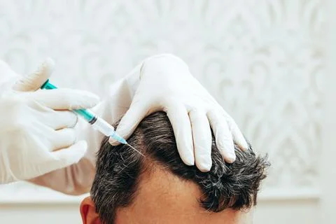 Cosmetologist performs anti-aging procedures injections hyaluronic acid into Stock Photos
