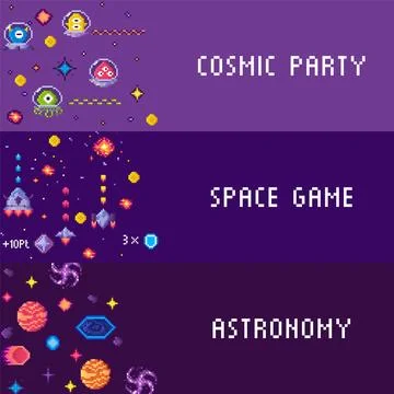 Cosmic and Space-Themed Retro Pixel Art Collection Featuring Space Creature.. Stock Illustration