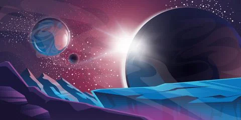 Cosmic background, alien planet deserted landscape Stock Illustration