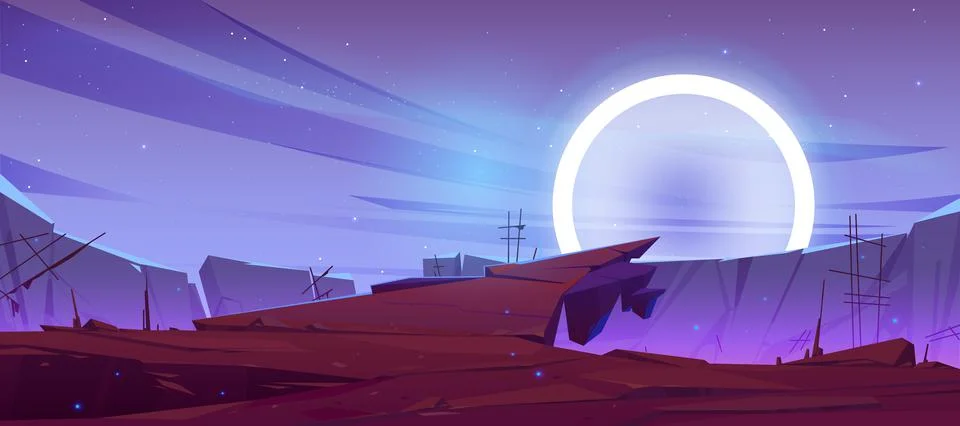 Cosmic background, alien planet deserted landscape Illustrazione stock