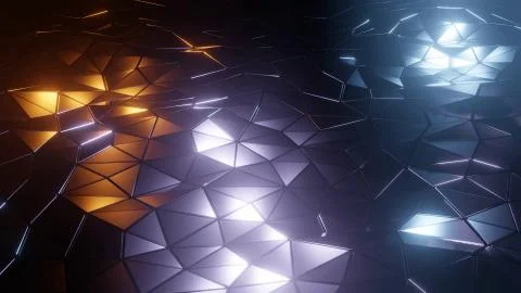 Cosmic background with illuminated triangular golden and purple shapes Stock Illustration