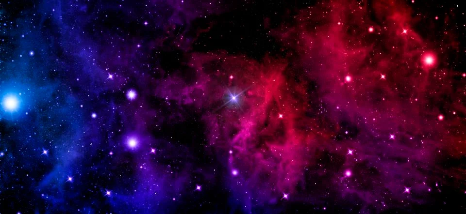 Cosmic background, outer space, universe, nebula, stars, starlight, blue, pur Stock Illustration
