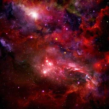 Cosmic background with a red giant glowing nebula and stars Stock Illustration