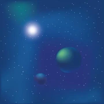 Cosmic background with shining star and planets Stock Illustration
