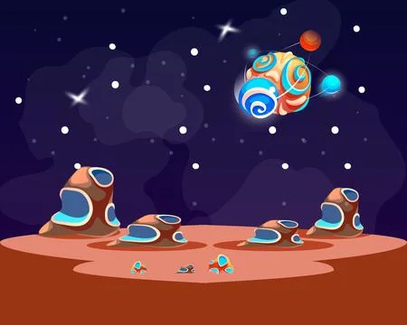 Cosmic background with undefined object in dark space, alien planet with Ilustración de archivo
