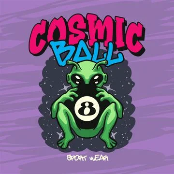 Cosmic ball alien holding 8 ball pool streetwear design Stock Illustration