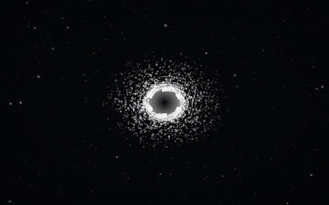 Cosmic black hole in deep space. Glowing accretion disk with orbiting parti.. Stock Illustration