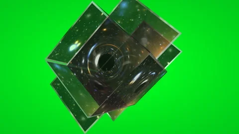 Cosmic Black Hole Inside Reflective Cube Over Green Screen Background, Spac.. Stock Footage 337068389