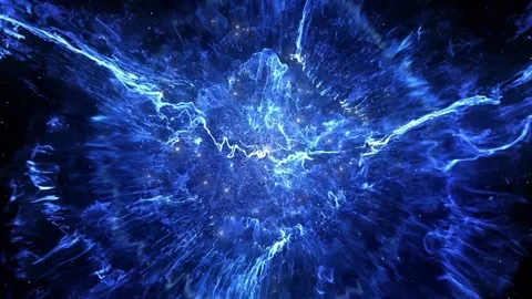 Cosmic blue energy explosion radiating through deep space featuring glowing Stock Footage 339257701