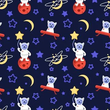 Cosmic cat astronaut in space pattern vector Stockillustratie