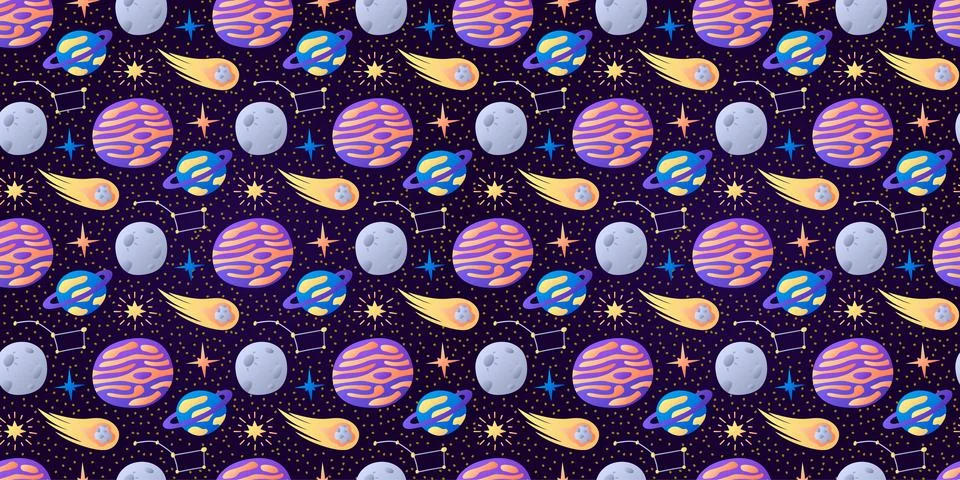 Cosmic childish pattern. Flying Comet, strange Planets. Moon, stars Stock Illustration