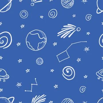 Cosmic doodle pattern. Planets, constellation, comet and stars. Stock Illustration